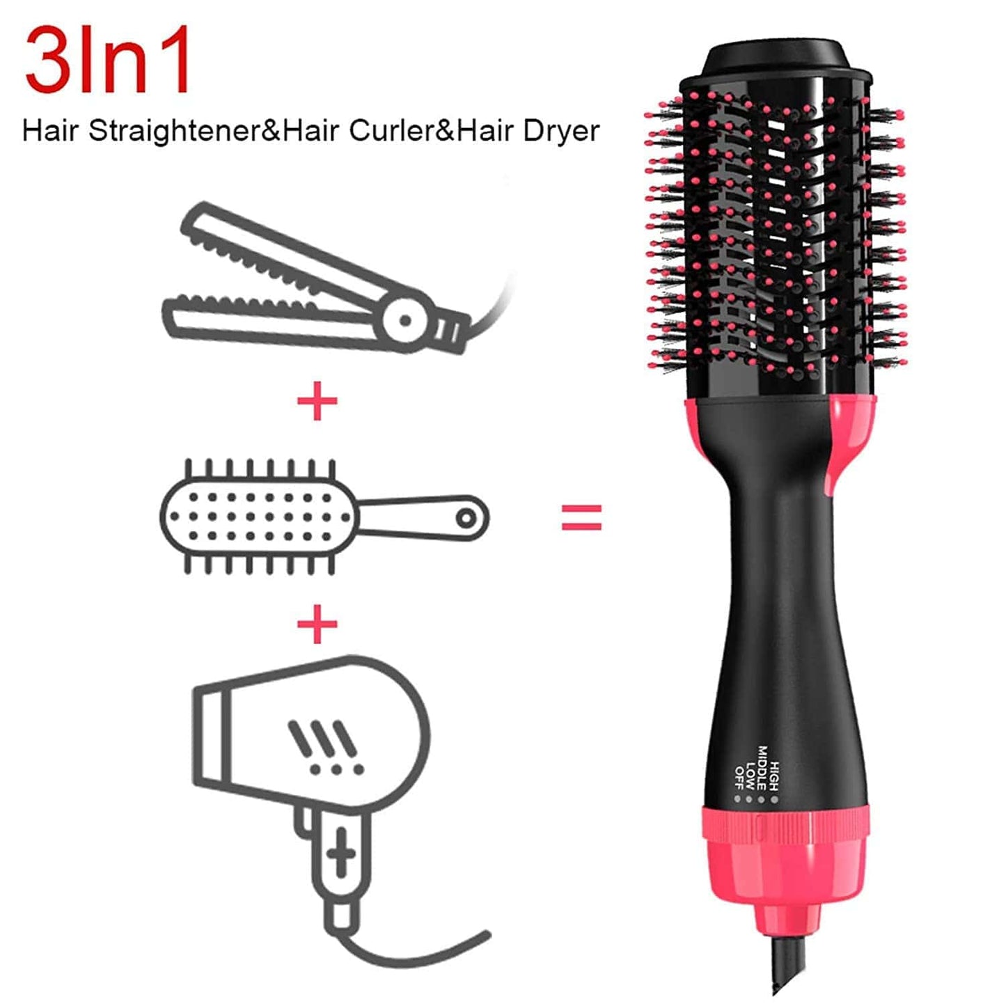 3 IN 1 HAIR DRY, STRAIGHTEN & CURL BRUSH For Women