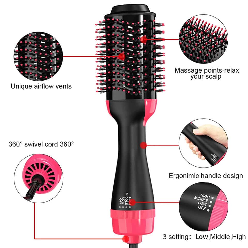 3 IN 1 HAIR DRY, STRAIGHTEN & CURL BRUSH For Women