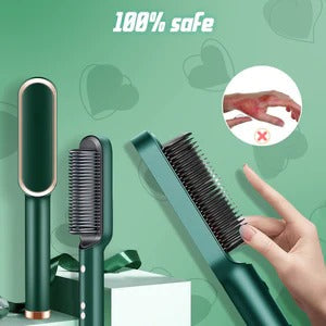 Professional Anti-Scaled Hair Straightener Brush - Electric Heated Comb for Straight & Curly Styling