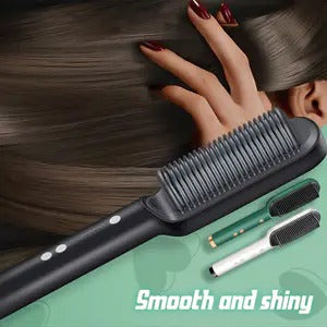 Professional Anti-Scaled Hair Straightener Brush - Electric Heated Comb for Straight & Curly Styling