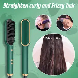 Professional Anti-Scaled Hair Straightener Brush - Electric Heated Comb for Straight & Curly Styling