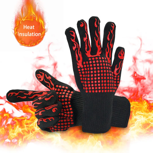 Fireproof Safety Gloves 500/800°C BBQ Oven Gloves Heat Resistant Gloves Silicone Mitts Barbecue Heat Lnsulation Microwave Gloves