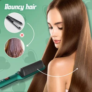 Professional Anti-Scaled Hair Straightener Brush - Electric Heated Comb for Straight & Curly Styling